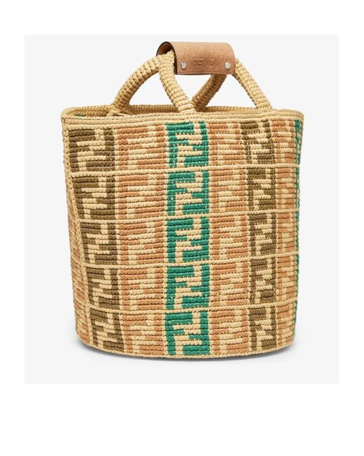 Fendi Metallic Ff Embroidered Raffia Tote Bag for men