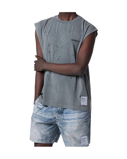 Satisfy Blue Mothtech Distressed Muscle T-Shirt for men