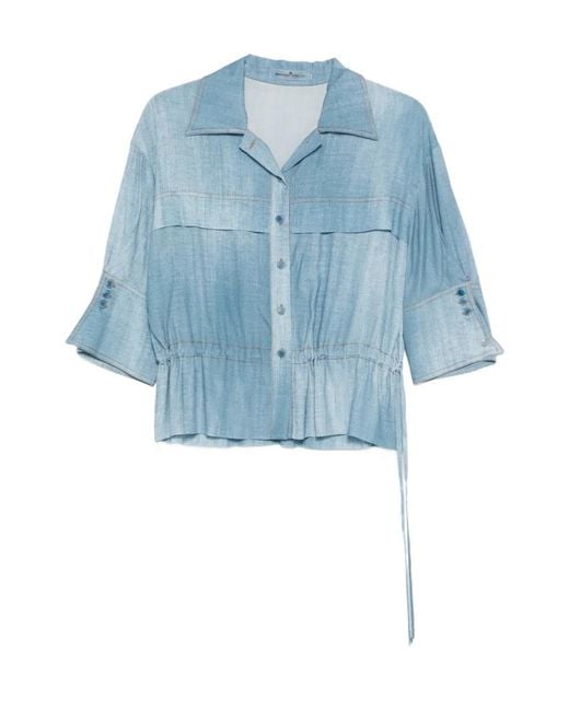Ermanno Scervino Blue Buttoned Topstitched Blouse