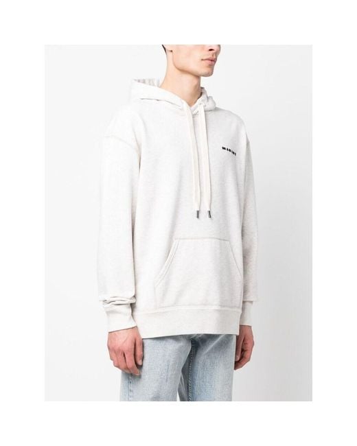 Isabel Marant White Logo Embroidered Drawstring Hoodie for men