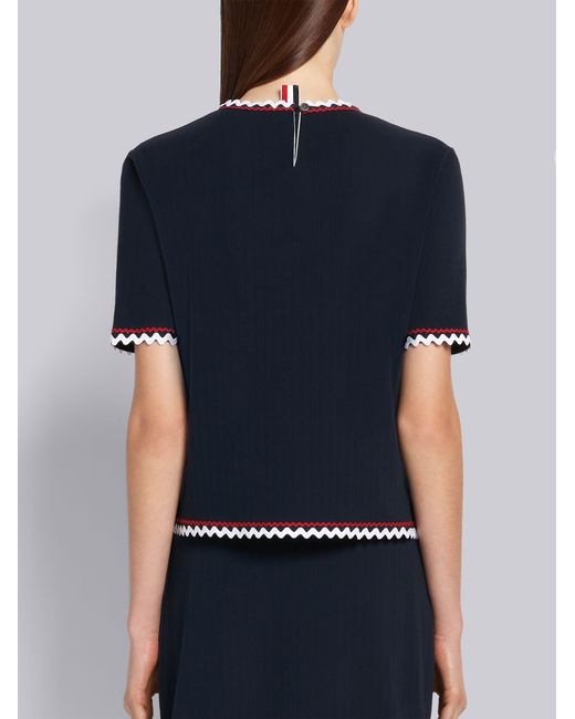 Thom Browne Blue Zigzag-Trim Pleated Rib T-Shirt