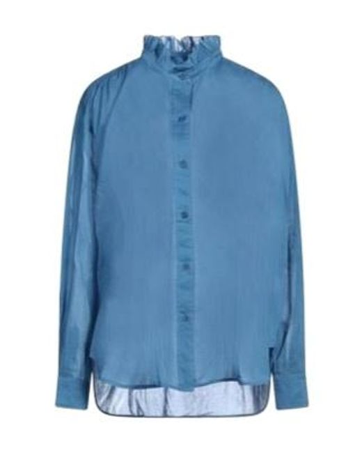 Isabel Marant Blue Loose Dropped-Shoulder Long-Sleeve Shirt With Curved Hem
