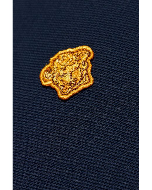 Versace Blue Medusa-Patch Short-Sleeved Polo Shirt for men