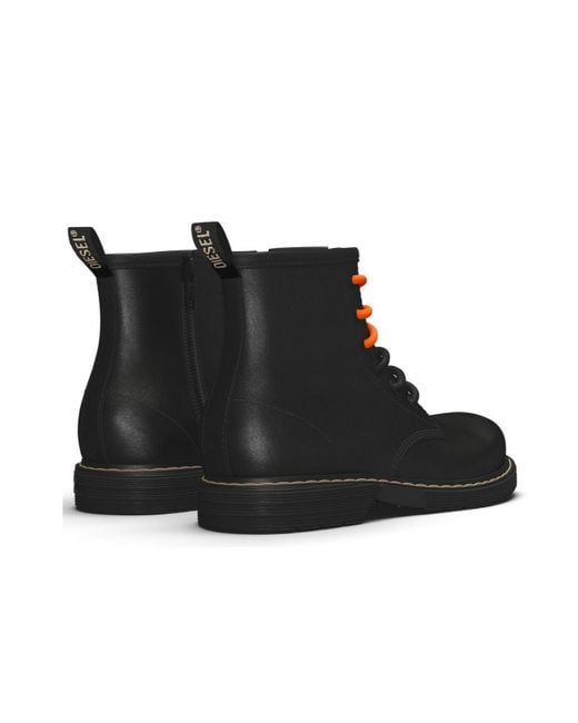 DIESEL Black Lace-Up Ankle Boots