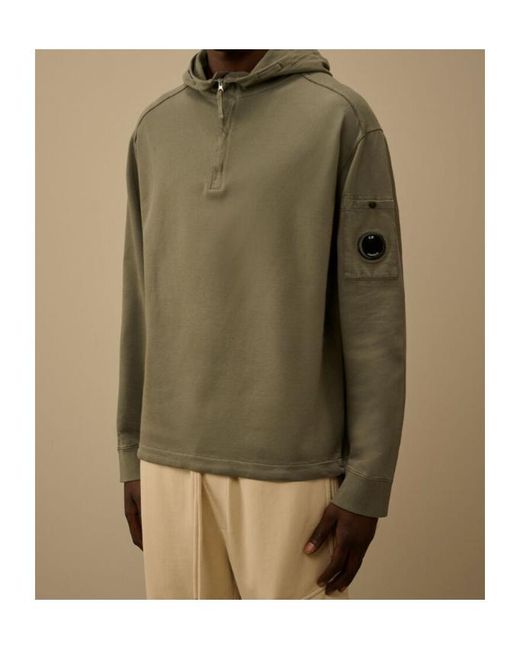 C P Company Green Light Fleece Half Zip Lens Sweatshirt for men