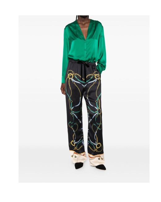 Forte_forte Green Satin-Finish V-Neck Shirt