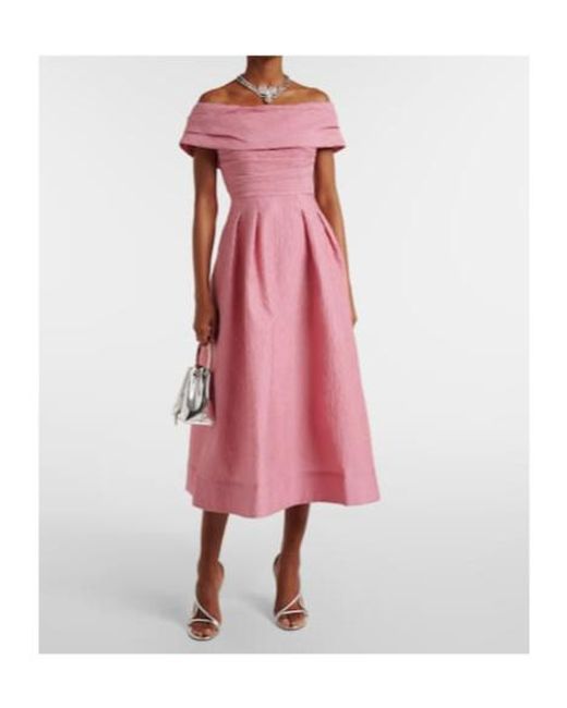 Rebecca Vallance Pink Adalyn Off-Shoulder Brocade Midi Dress