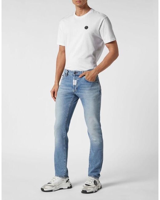 Philipp Plein Blue Denim Trousers Super Straight Cut Premium for men