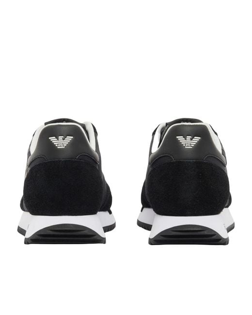 EA7 Black Lace-Up Low-Top Panelled Casual Sneakers for men