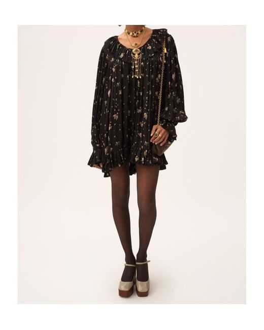 Chloé Black Chloé Gathered Long-Sleeved Mini Dress