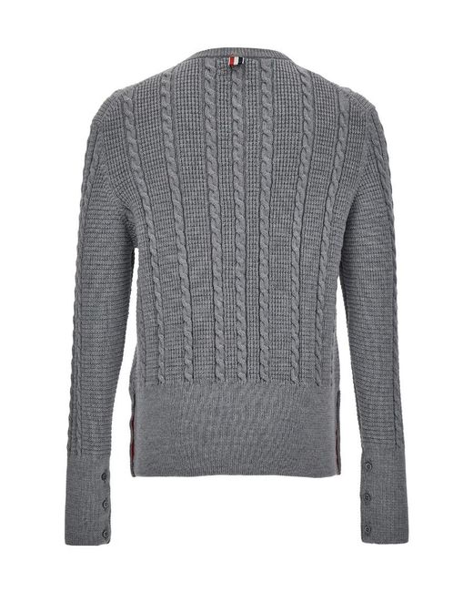 Thom Browne Gray Rwb-Striped Cable-Knitted Crewneck Jumper for men