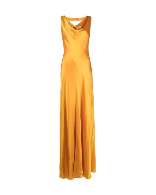 Alberta Ferretti Metallic Sweetheart Neck Long Dress