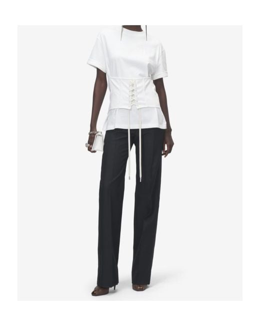 McQueen White Corset Lace-Up T-Shirt