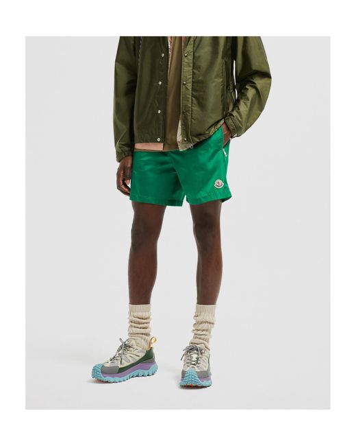 Moncler Green Logo Patch Swim Shorts for men