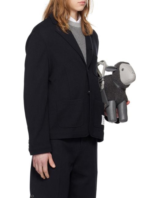 Thom Browne Blue Logo Patch Single-Breasted Blazer for men