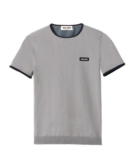 miumiu テクニカルヤーンクルーネックセーター Miu Miu Technical Yarn Crew-Neck Sweater in Gray | Lyst