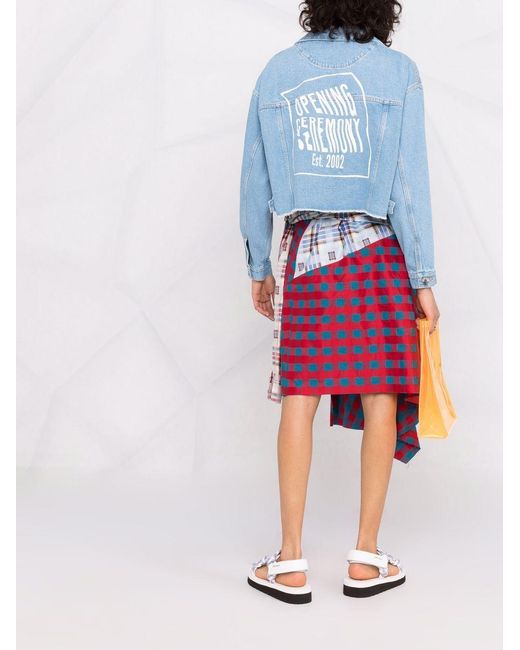 Opening Ceremony Blue Logo-Print Cropped Denim Jacket