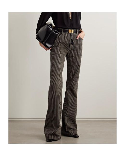 Nili Lotan Brown Roe Striped Cotton-Twill Flared Pants
