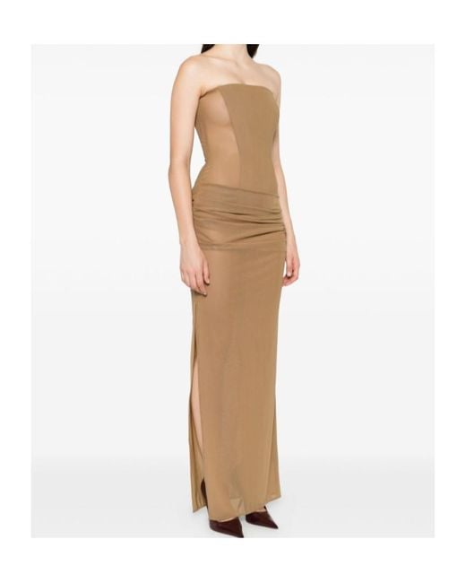 Alex Perry Natural Strapless Draped Maxi Dress