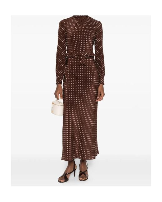 Alessandra Rich Brown Polka Dot Print Long Sleeved Midi Dress