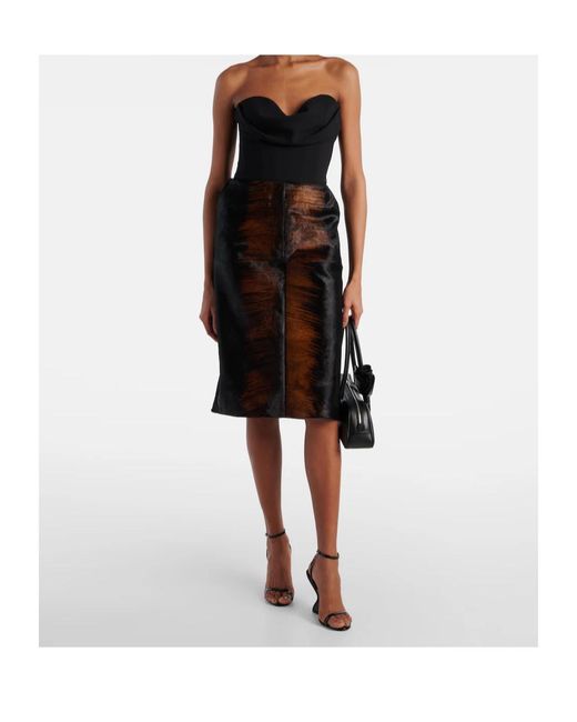 Magda Butrym Brown Printed Calf Hair Pencil Skirt
