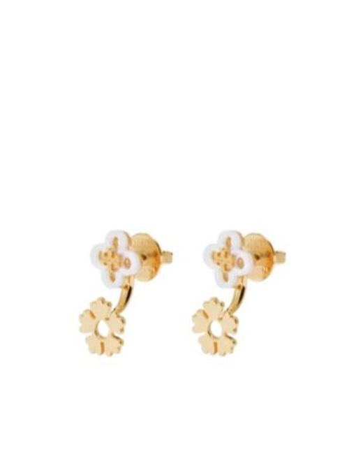 Tory Burch Metallic Double-T Flower Earrings