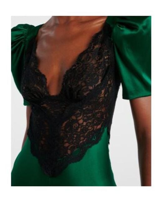 Rodarte Green Lace-Trimmed Silk Cocktail Dress