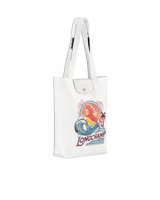 Longchamp White Le Pliage Collection Tote Bag