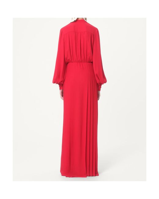 Valentino Gathered Long-Sleeved Georgette Gown