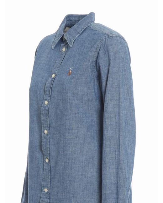 Polo Ralph Lauren Blue Logo Embroidered Long-Sleeved Shirt