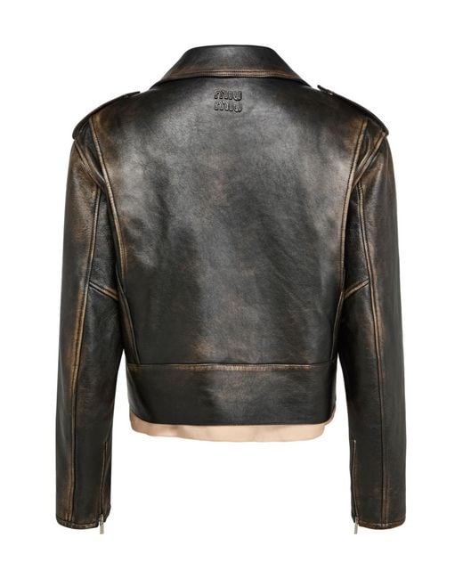 Miu Miu Black Long-Sleeved Leather Jacket