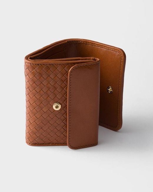 Prada Brown Small Woven Leather Wallet