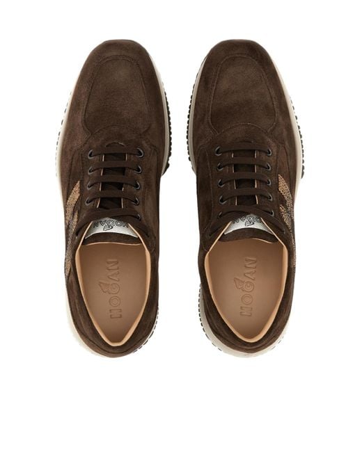Hogan Brown Crystal-Embellished Suede Sneakers