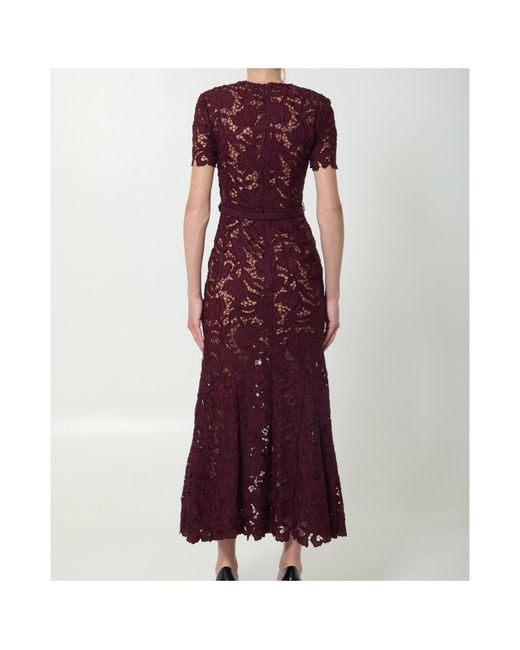 Self-Portrait Red Belted Lace Midi Dress