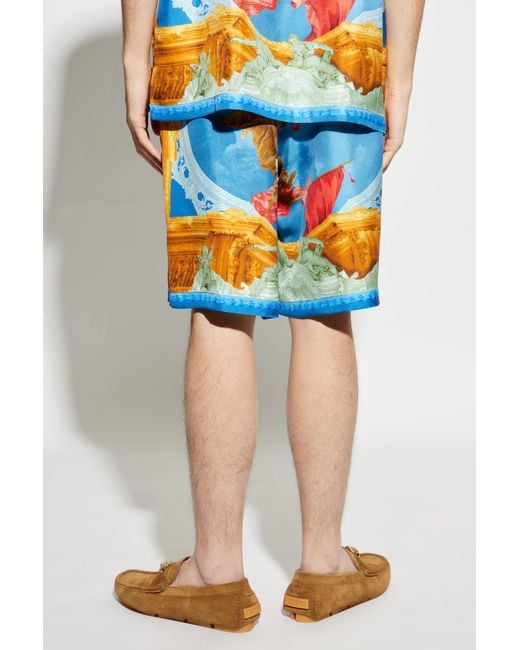 Versace Blue Pattern-Printed Elasticated Waistband Shorts for men