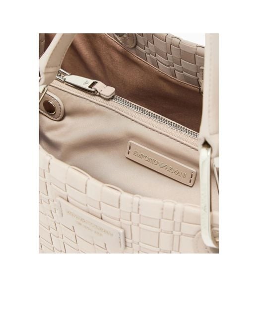 Emporio Armani Natural Logo Patch Woven Tote Bag
