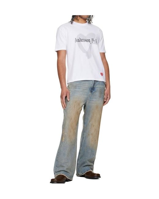 ANDERSSON BELL White Heart-Patterned T-Shirt for men