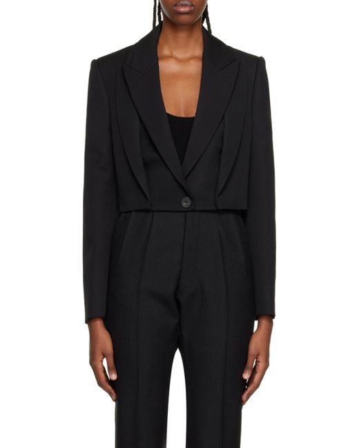 McQueen Black Cropped Knit Tailored Jacket