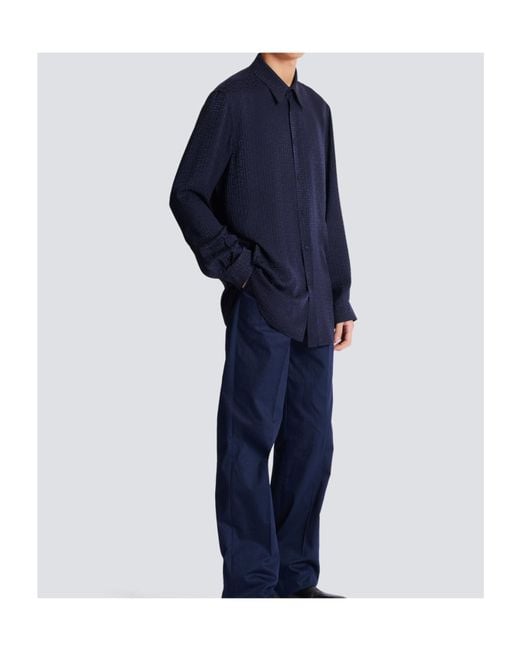 Balmain Blue Monogram Long-Sleeve Jacquard Shirt for men