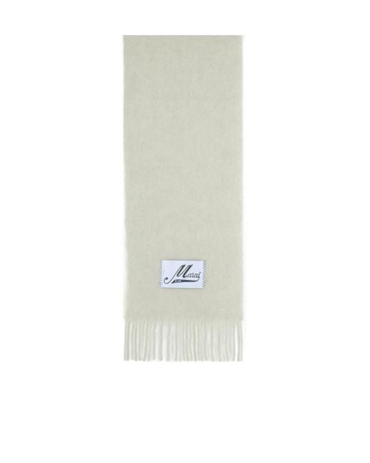 Marni White Logo Patch Fringed-Edge Scarf