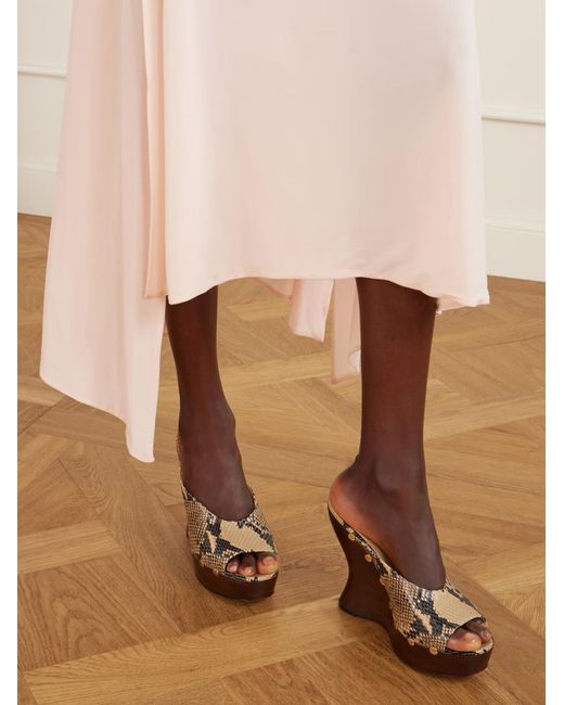 Magda Butrym Brown Studded Snake-Effect Leather Wedge Mules
