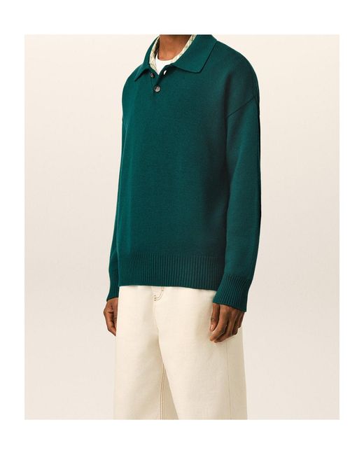 AMI Green Wool Knit Polo Shirt for men