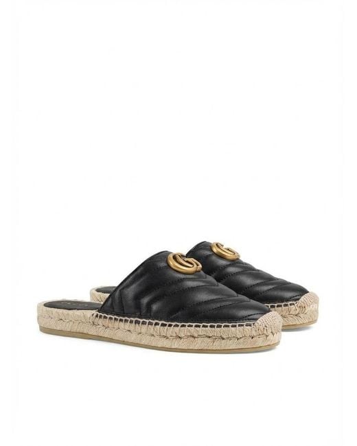 Gucci Brown Leather Espadrille With Double G