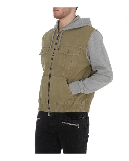 Balmain Green Contrast Panel Hooded Jacket for men