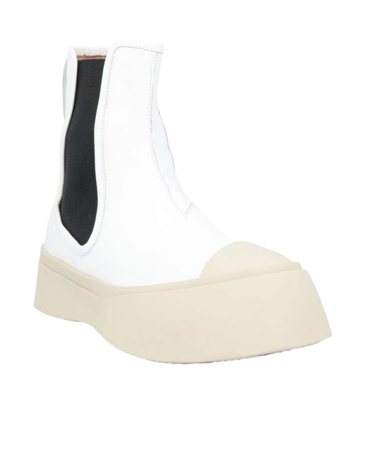 Marni White Leather Chelsea Boots