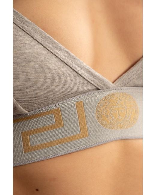 Versace Gray Logo-Detailed Bra