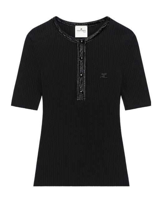 Courreges Black Courrèges Vinyl And Knit Polo Shirt