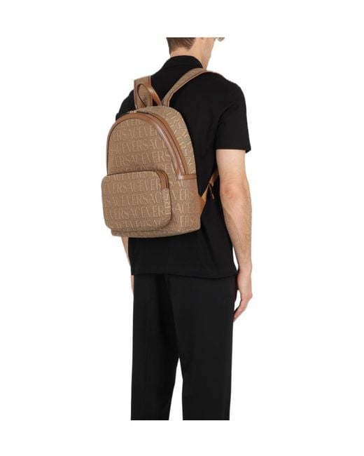 Versace Brown Allover Logo Printed Backpack for men