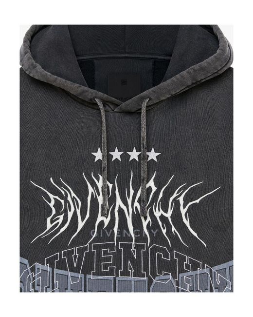 Givenchy Gray Logo Embroidered Drawstring Hoodie for men