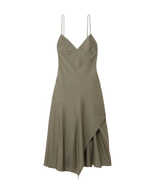 St. Agni Natural Paneled Asymmetric Pinstriped Cotton-Blend Twill Dress